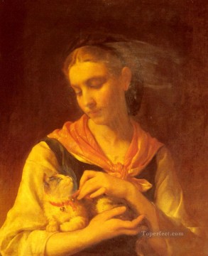 エミール・ムニエ Painting - お気に入りの子猫 アカデミックリアリズム少女 エミール・ムニエ